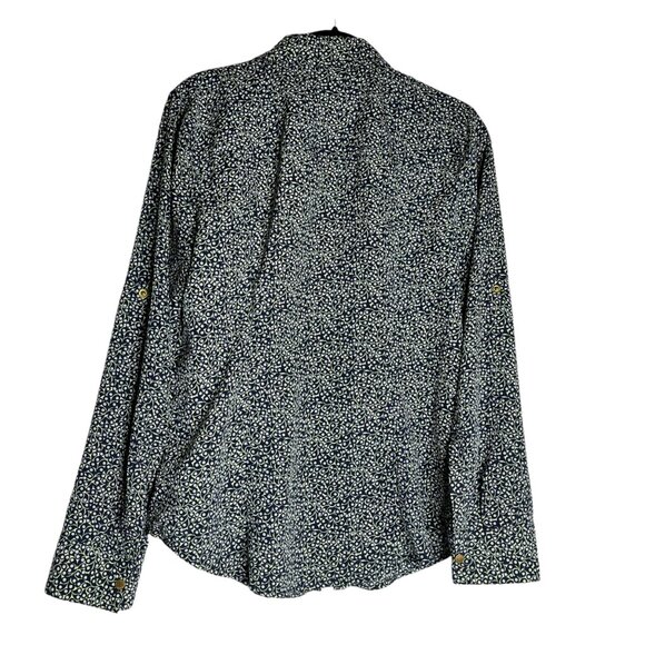 Michael Michael Kors Womens Floral Print Button-Up Blouse size medium NAVY BLUE - Picture 2 of 8